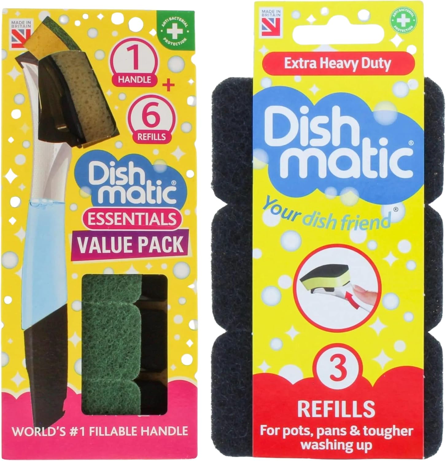 Washing Up Sponges Bundle With Dishmatic Fillable Liquid Dispensing