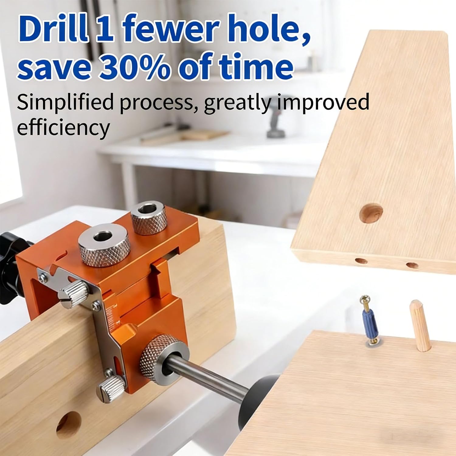 Garosa Woodworking Drill Positioner Double Hole Drilling Jig with 8mm 10mm Metal Bushings for Door Lock Installation Furniture Assembly