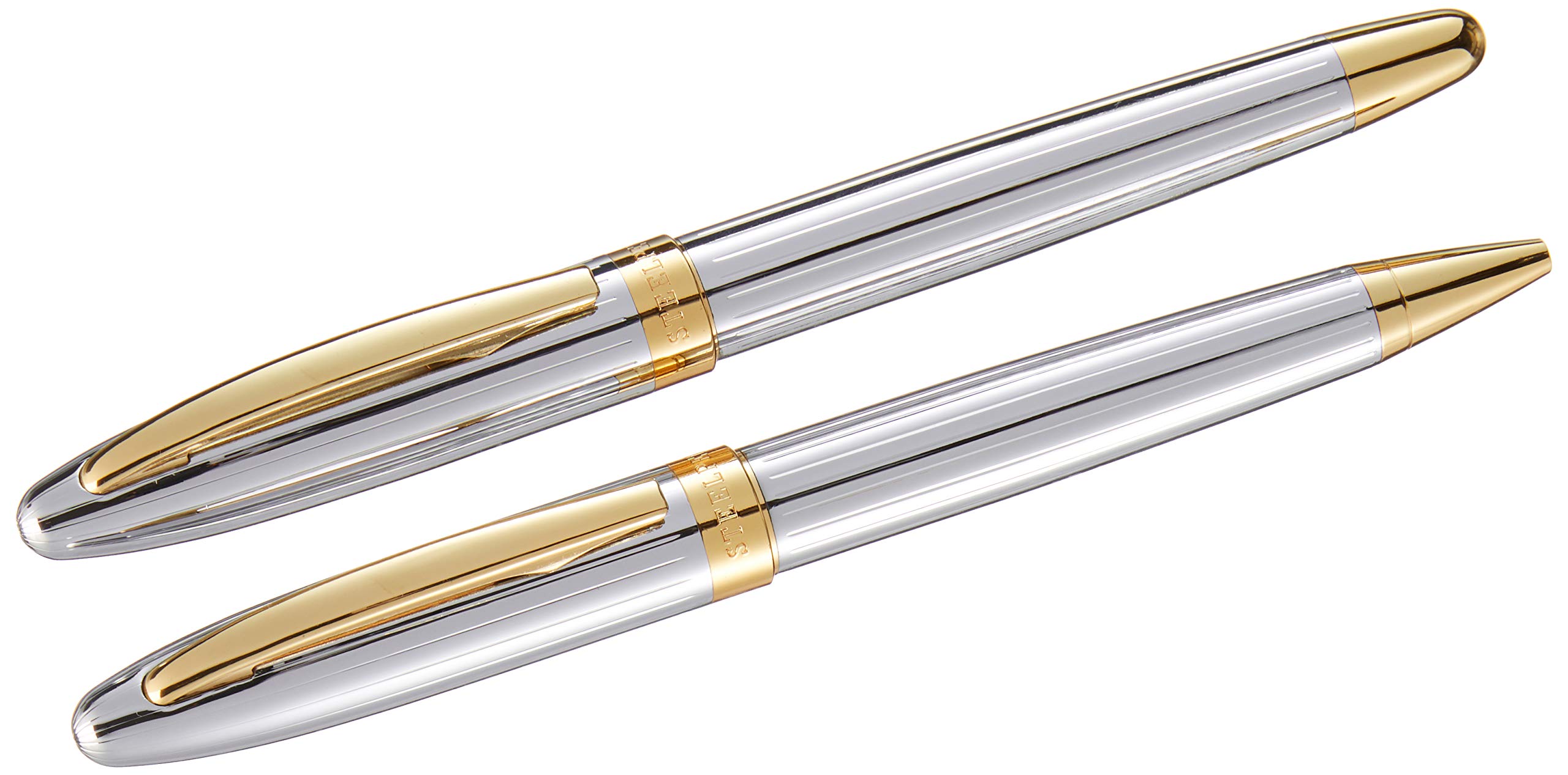 Steelpen Global Serisi 8698 Krom Gold Dolma Kalem+Tükenmez Kalem