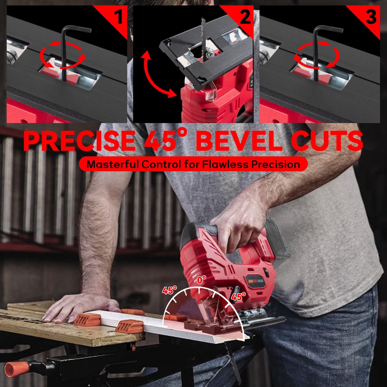 Cordless Jig Saw for Milwaukee M18 Battery, 7 Speed Variable ​​Up to 3200RPM, LED Light, 45° Bevel Cuts, 3 Orbital Motions, with Jig Saw Blade for Straight/Curve/Circle Cutting(Battery Not Include)