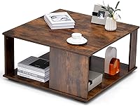 Vista 1 de Giantex 32” Square Coffee Table, 2-Tier Wooden Table with Storage Shelf, Industrial Home Accent Table, Mid-Century Center Table Ideal for Living