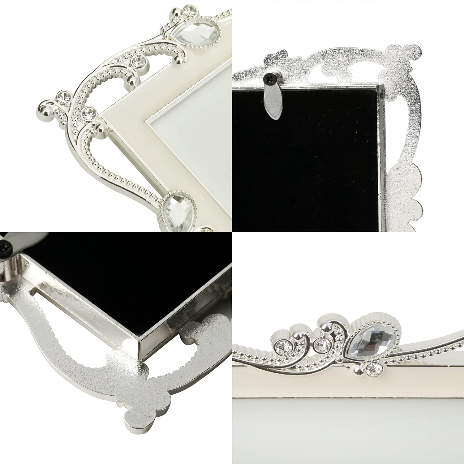 Licotom Metal Picture Frame Silver Plated with Cream White Enamel and Jewels 5x7 Inch, Ideal Anniversary Wedding Mother's Day Gift Photo Frame