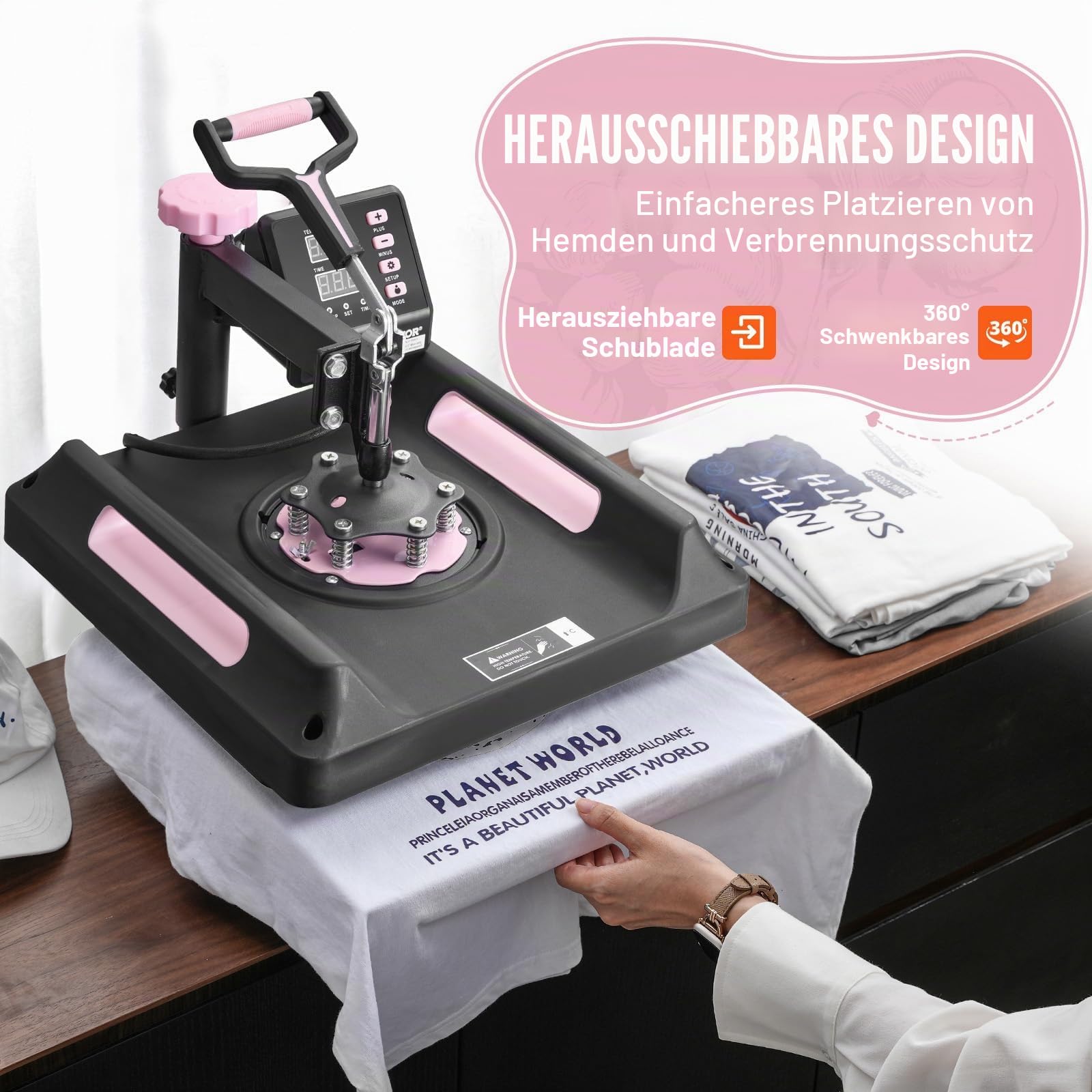 VEVOR Hitzepresse, 8 in 1 Wärmeübertragungsmaschine mit 887 ml Tumbler-Presse, 360° wegschwenkbare digitale T-Shirt-Pressmaschine, 38 x38 cm, Teflonbeschichtung, für T-Shirts/Tassen/Hüte/Teller