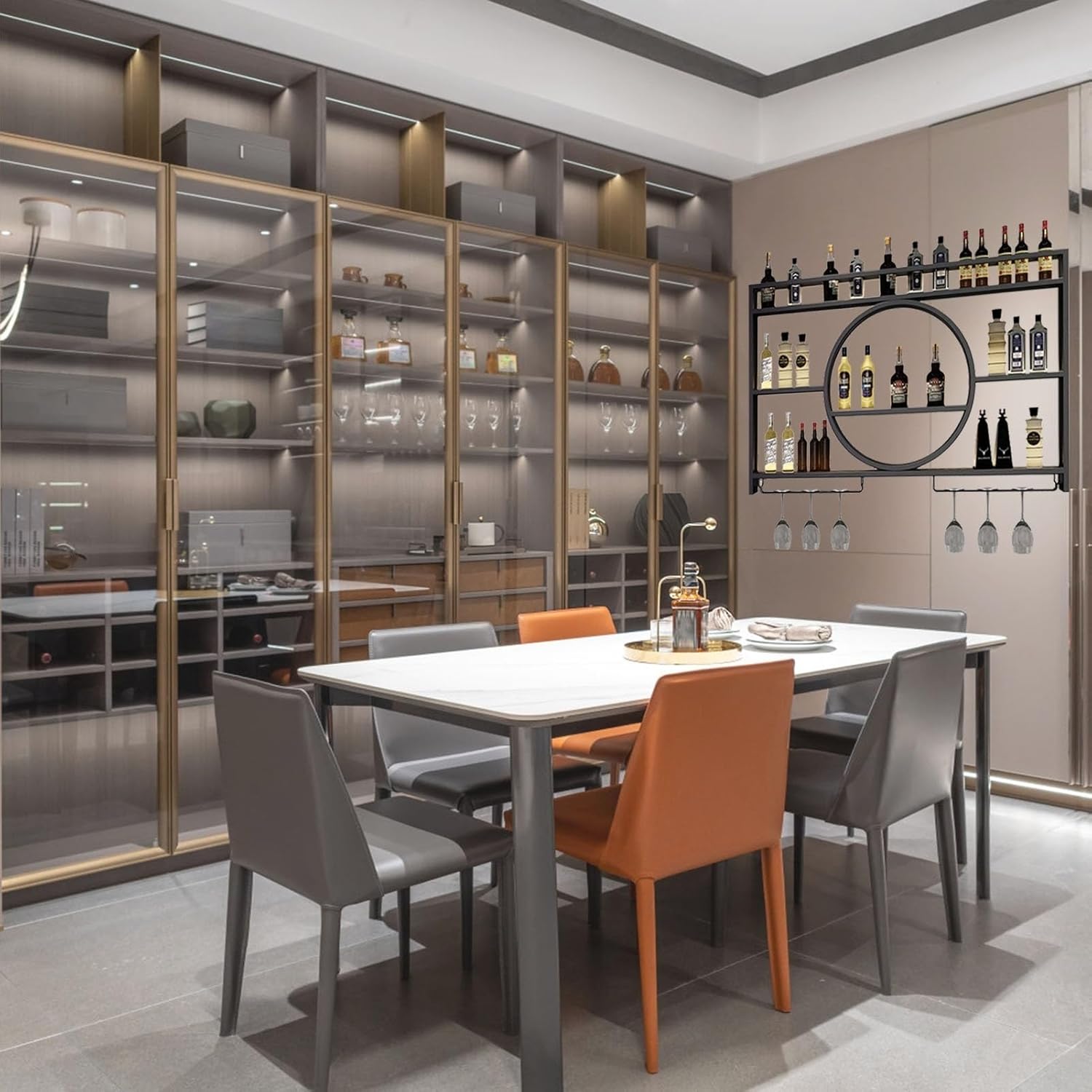 Industrial Wall Mounted Wine Rack Modern Metal Floating Shelves for Bottles & Glasses Stylish Home Bar Storage Unit Black Wine Display (39.4x5.9x31.5in)