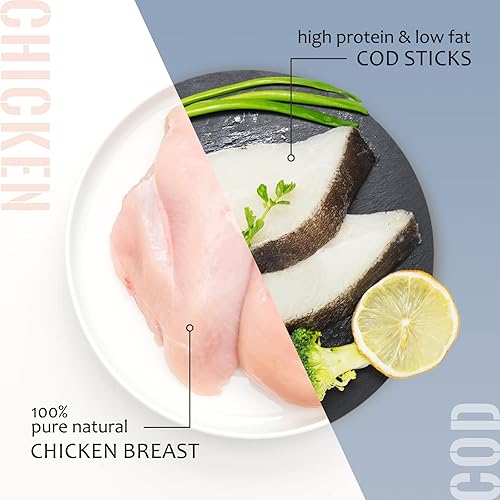 Miniatura 2 de ASMPET Dog Treats - Pescado envuelto en pollo sin cuero crudo, sin granos, todo natural, saludable, palitos de bacalao, aperitivos masticables