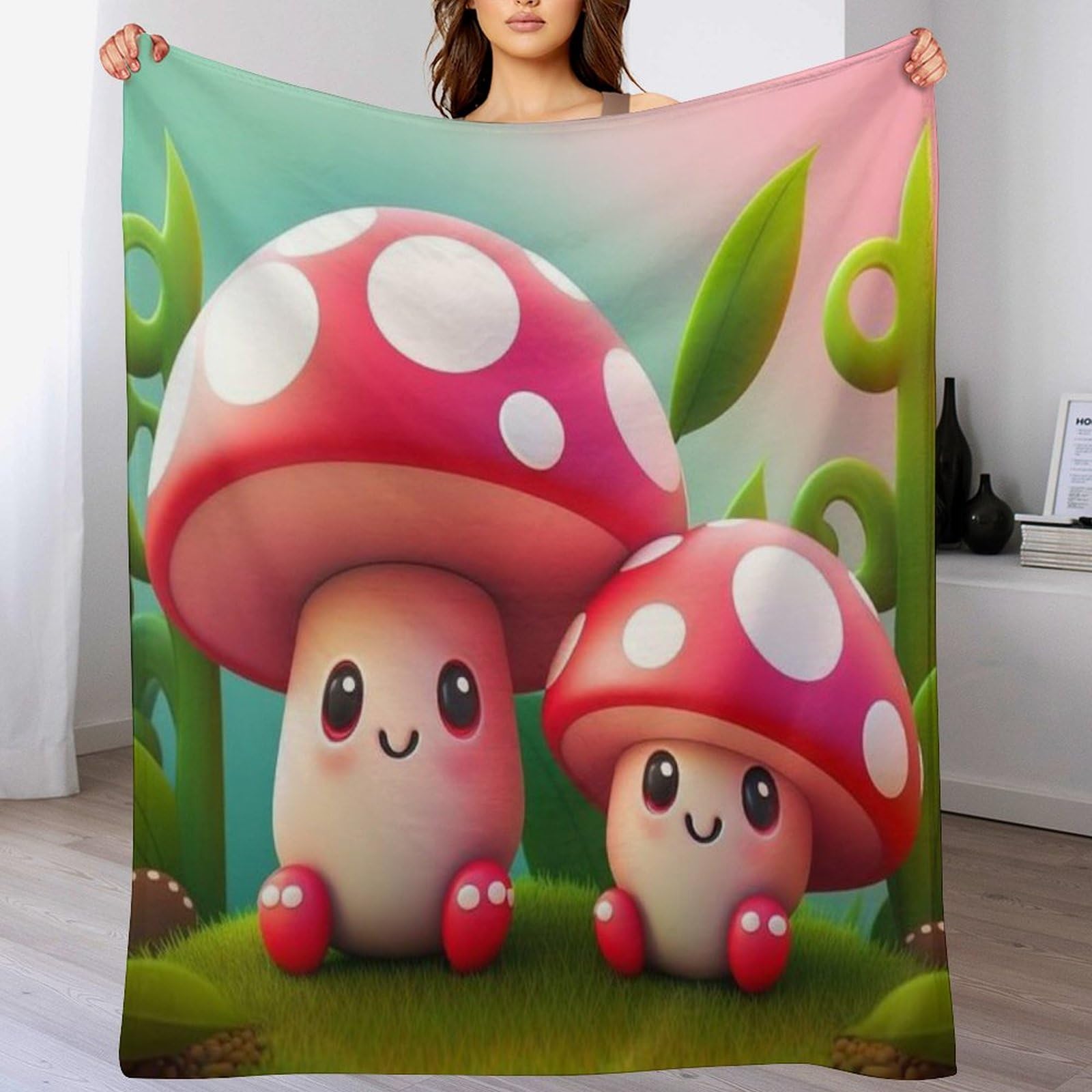 Couverture polaire champignon en flannel douce 100x130 cm pour lit et canapé