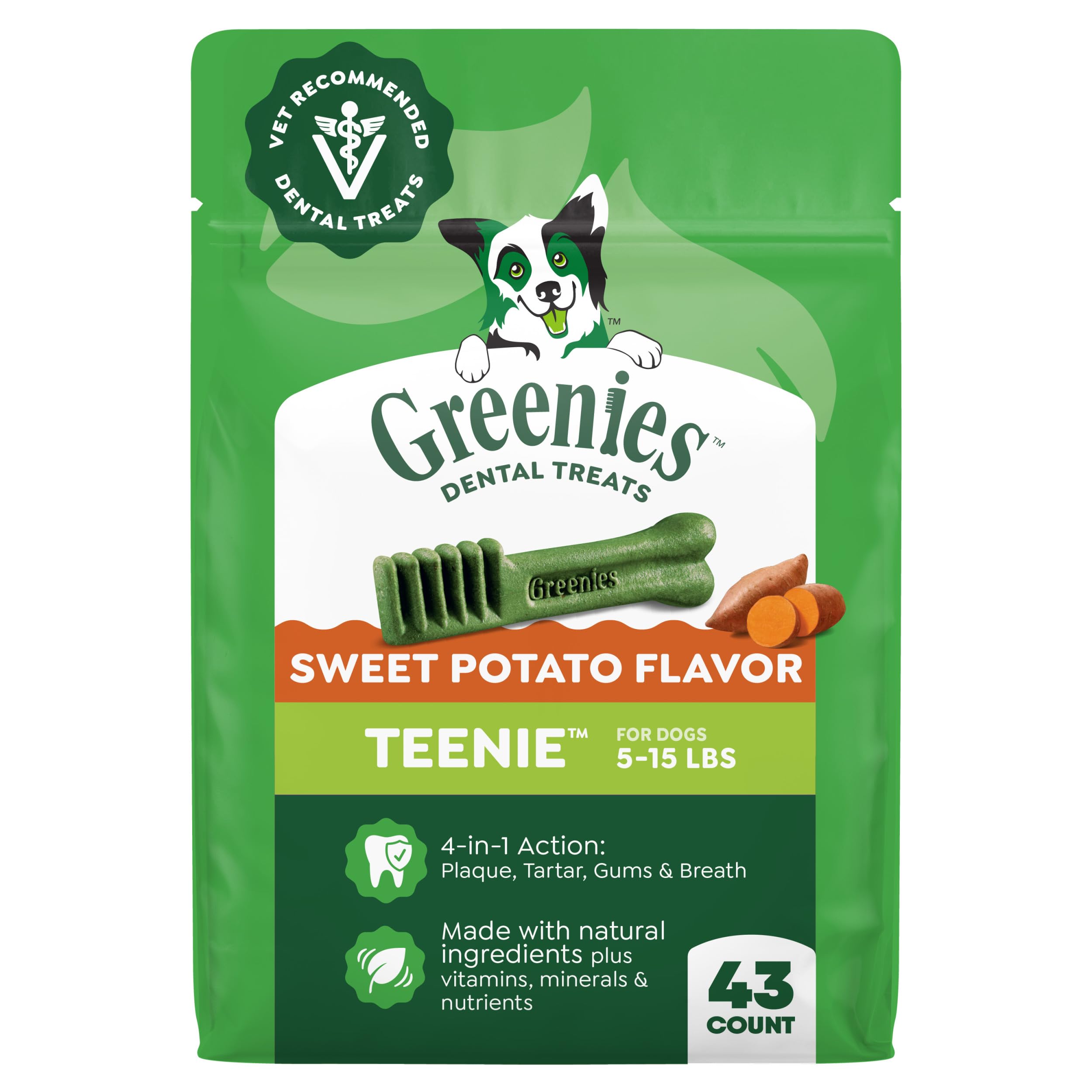 Greenies Teenie Natural Dental Dog Treats, Sweet Potato, 43 Count