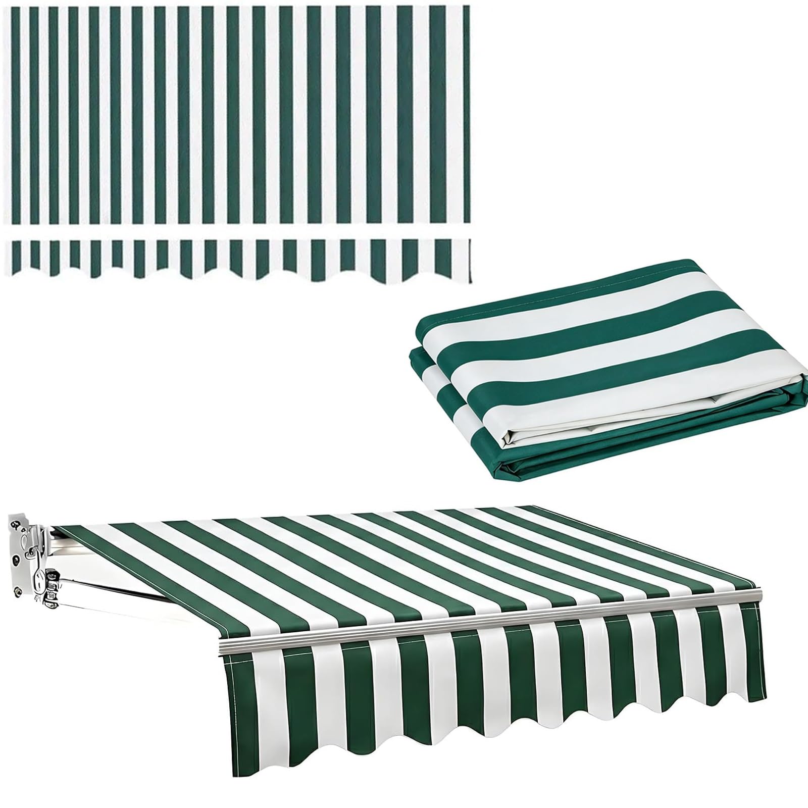 ROFBIHG Retractable Patio Awning Replacement Fabric, Manual Retractable Awning Sunshade Shelter Canvas Water-resistant, Heavy Duty Cover for Garden Sunscreen Canopy(Green,4.5x3.5m(14.7x11.5ft))