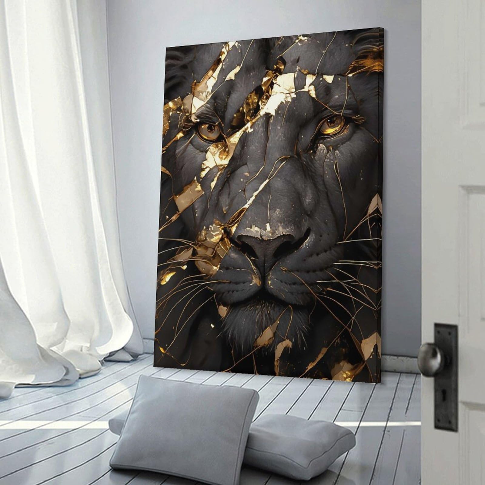 Junmoney Wall Decor Canvas Print Golden Lion Portrait(2), 20x30inch(50x75cm), for Sofa Walls, Lounge Or Home Corners, Modern Wall Decor for Cosy Interiors