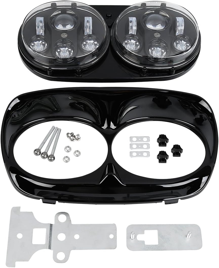 Front Outer and Inner Upper Fairing Cowl Kit w/LED Headlight 5.75" Projector Lamp Fit for Harley Davidson Road Glide Models FLTR 1993-2013