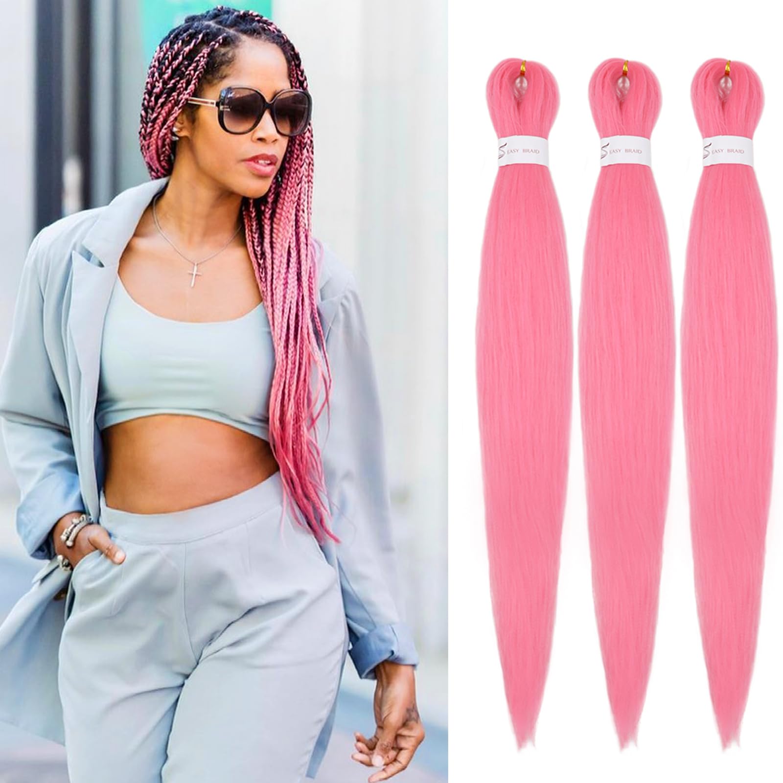 Amazon.com : IXIMII 3 packs Pink Braiding Hair Pre Stretched 20