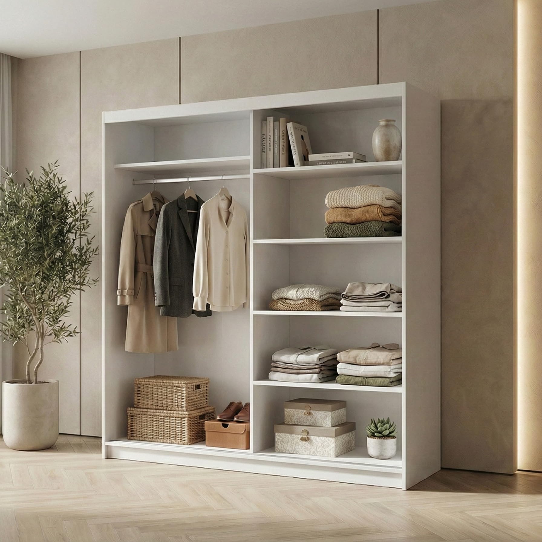 Kleiderschrank HELA moderner Schiebetürenschrank mit Spiegel, Kleiderstange und Regalböden, für Schlafzimmer, Flur & Ankleidezimmer (Weiß, 120, Zentimeter)