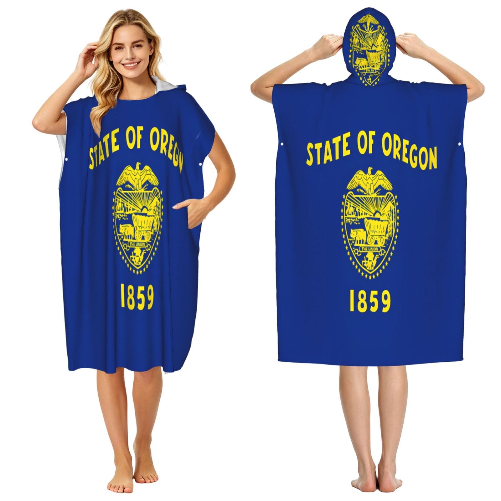 KLGRTJHK Oregon State Flag Adult Hooded Beach Poncho Towel 43"X35"