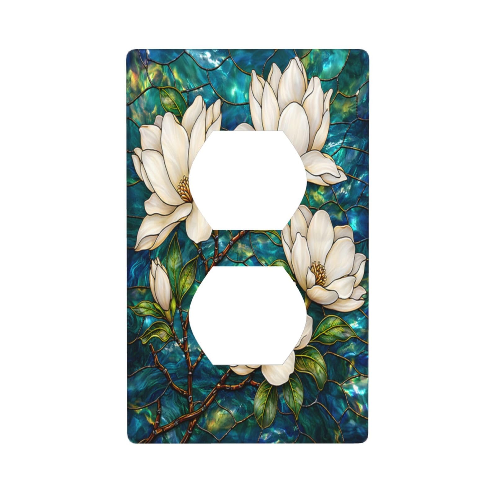 Plaque de prise en verre blanc magnolia ambiance douce chambre