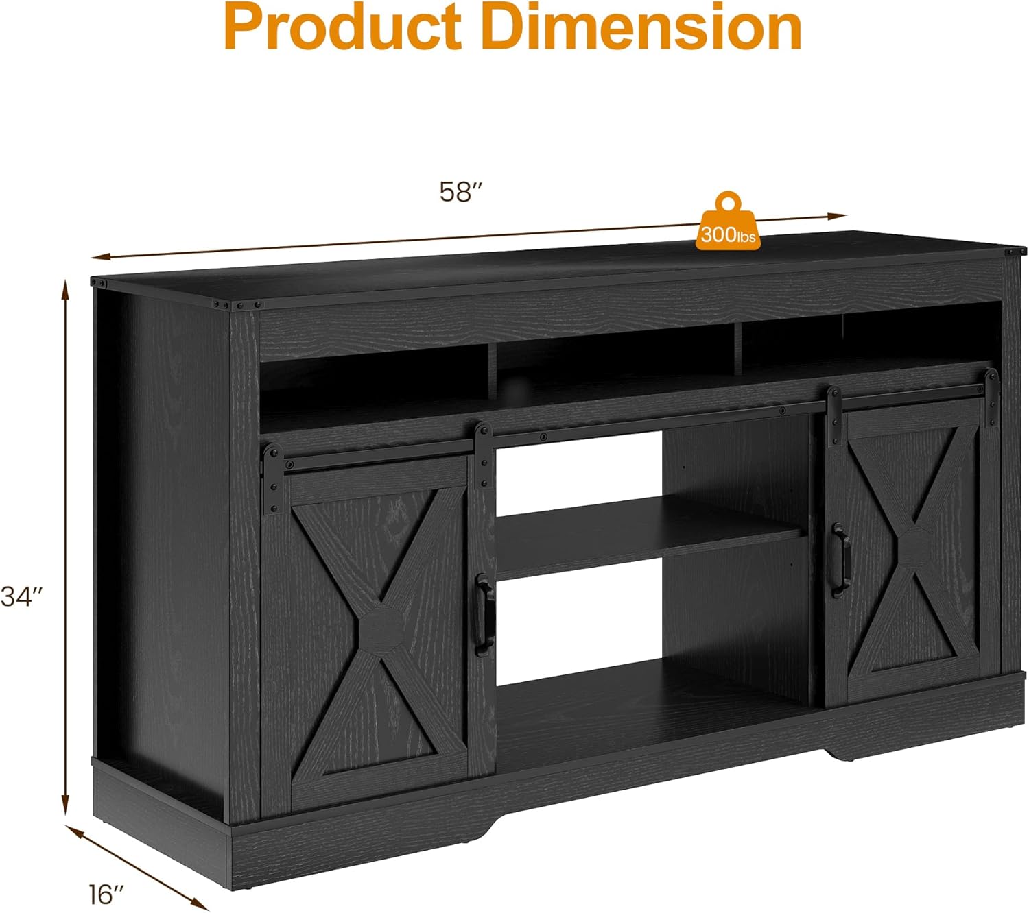 Product dimensions diagram of the RoyalCraft Farmhouse TV Stand