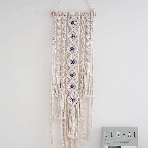 Miniatura 9 de Colgante de pared de macramé bohemio, hecho a mano, decoración de pared de mal de ojo, atrapasueños para dormitorio, hogar, apartamento, regalo de