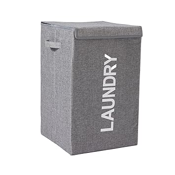 QUAIL Non Woven Foldable Jute Printed 75L Laundry Basket with Lid – Durable & Collapsible Storage Bag for Clothes, Toys & Washing Items (Dark Grey, Pack of 1)