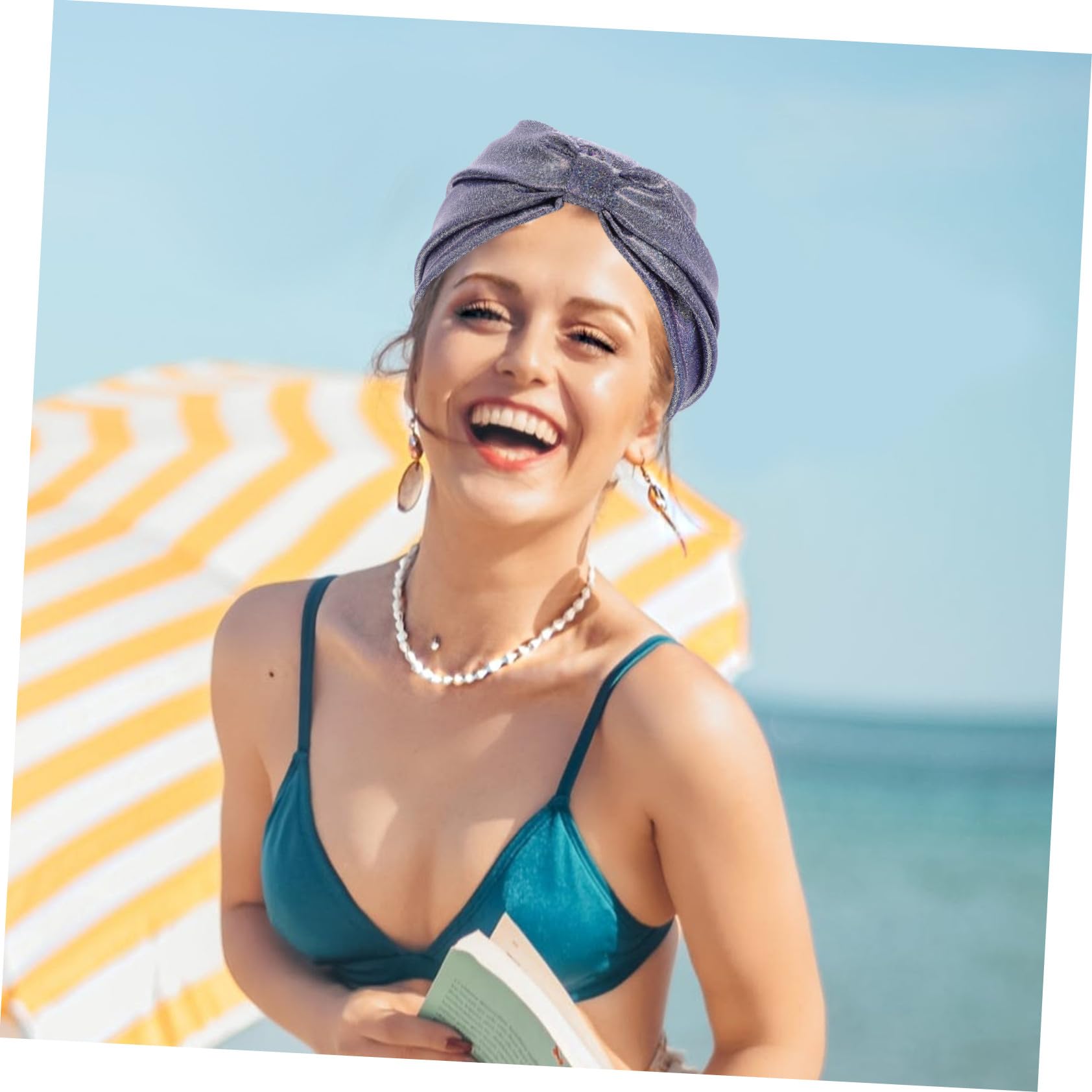 Gorro de Natación para Mujer Pelo Largo, Color Azul Brillante, Tejido de Nailon Elástico, Gorro Práctico y Cómodo para Nadar, para Adultos, Uso en Piscina y Actividades Acuáticas