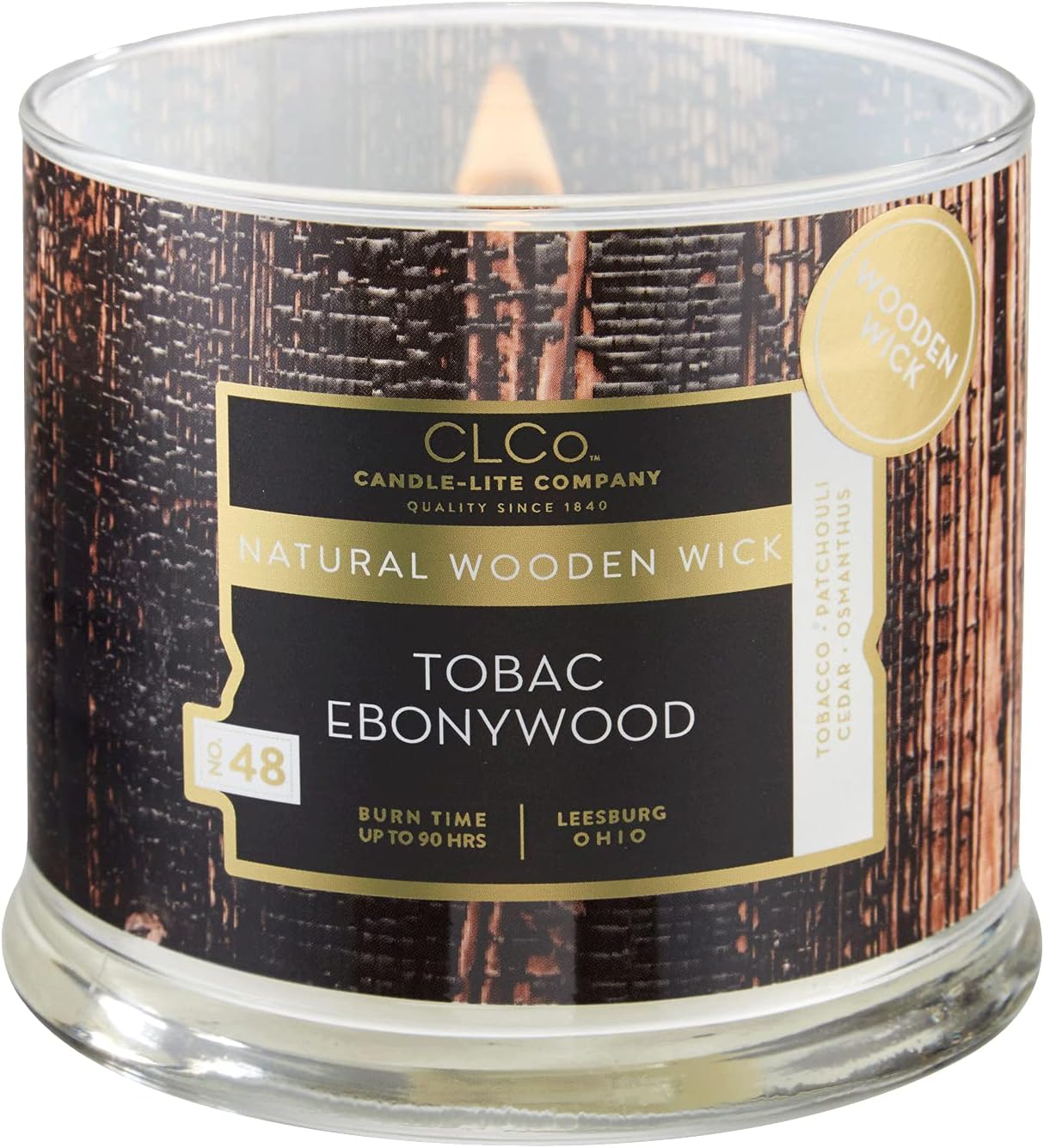 CLCo by Candlelite Wood Wick Scented Candles, Tobac Ebonywood Fragrance, One 14 oz