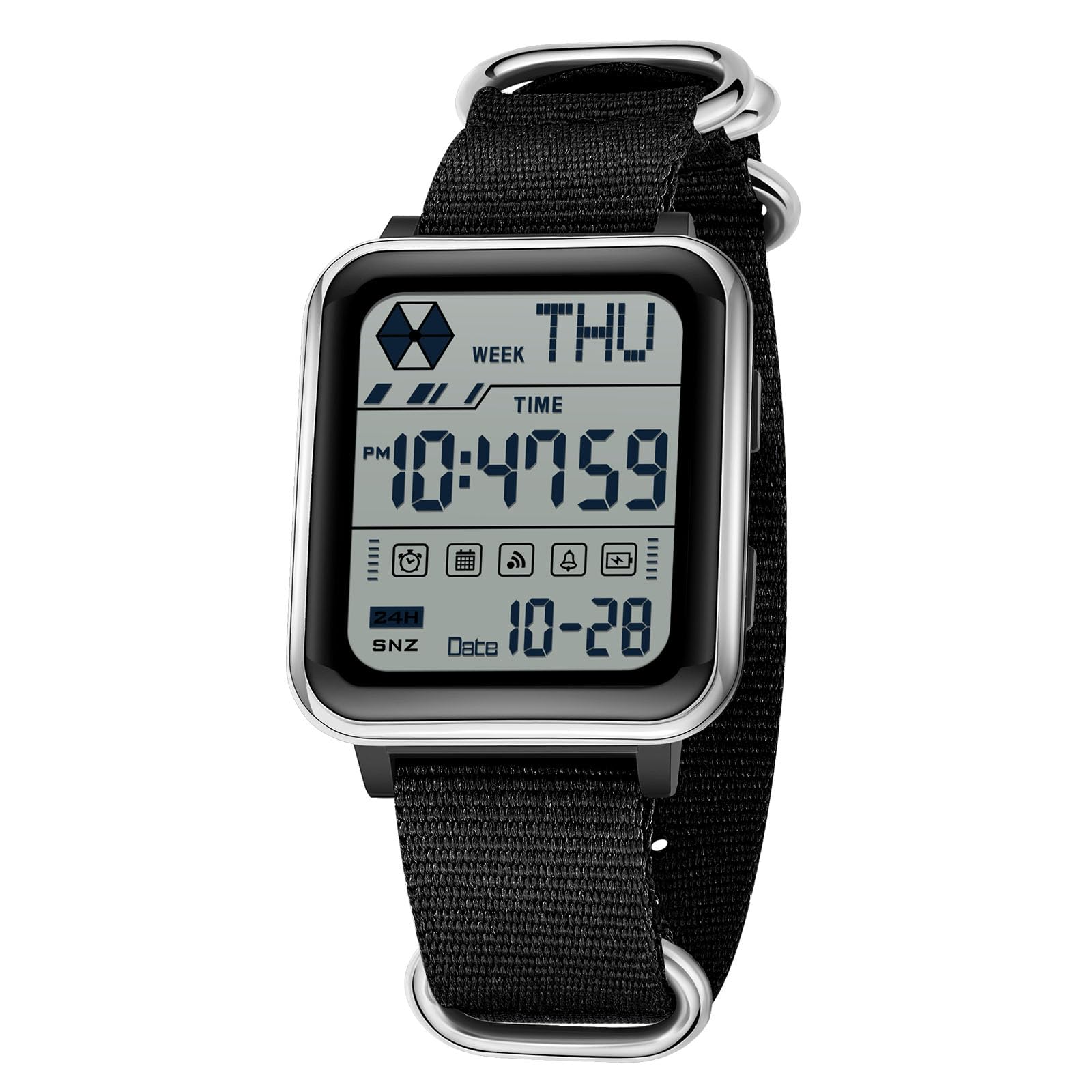 Unisex Digital Watch with Nylon Strap, 5ATM Sport Square LED Watch-image-43