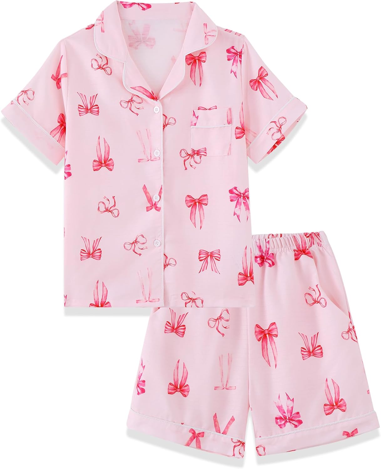 Mikrdoo Girls Pajamas Short Sleeve 2Piece Button Down Summer PJs with Pockets for Kids Soft Sleepwear 6-16 Years