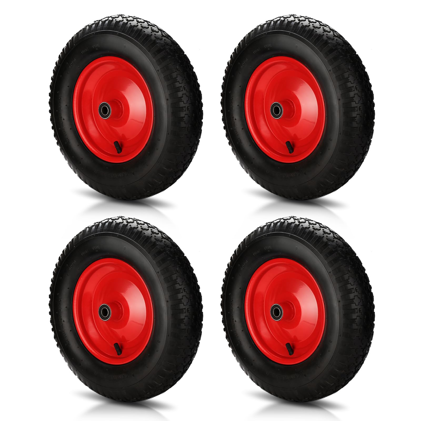 4er Set Ersatzräder 4.80/4.00-8 schwarz-rot | 4 Ersatzräder Ø 390 mm, 4PR, bis 200 kg Tragkraft, für Sackkarre, Gartenkarre, Handwagen und Schubkarre.