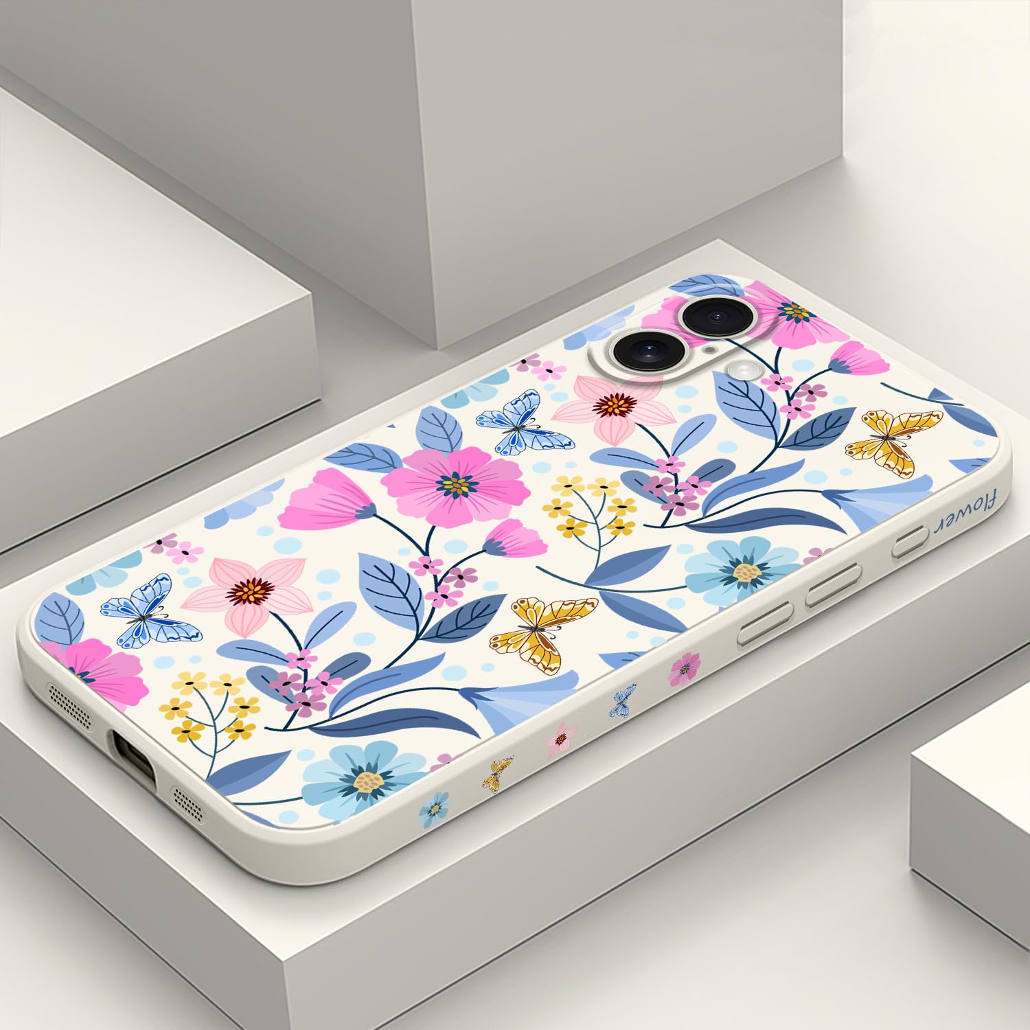 LEECG for iPhone 16 Plus Case Anti Scratch Microfiber Lining Phone Cover Silicone Ultra Slim Case for iPhone 16 Plus 6.7 inch-Flower White