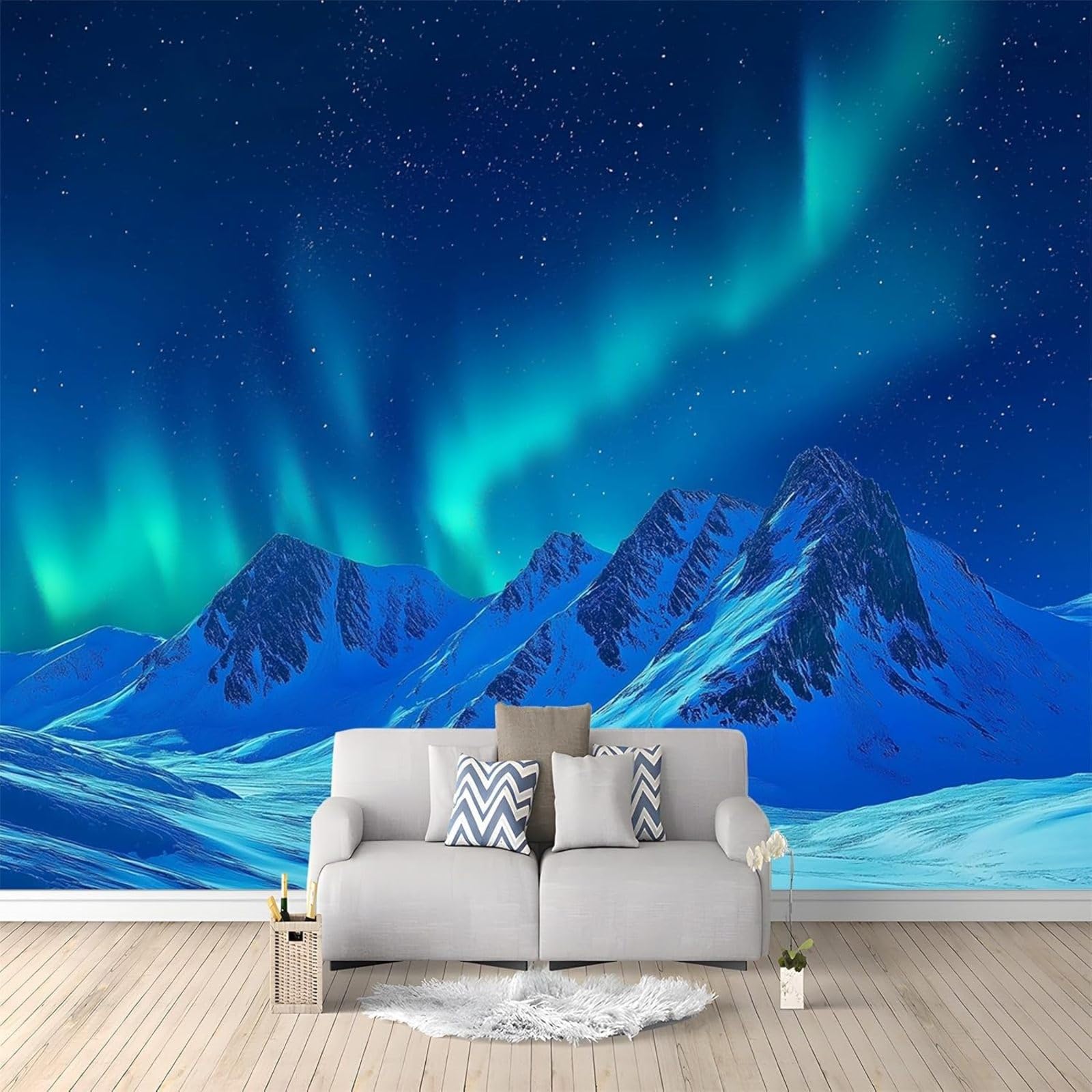 hgjdjhnf Aurora Winter Mountains 3D Non-Woven Photo Wallpaper for Wall Decoration Studio Living Room Restaurant Cafe 350cm x 256cm