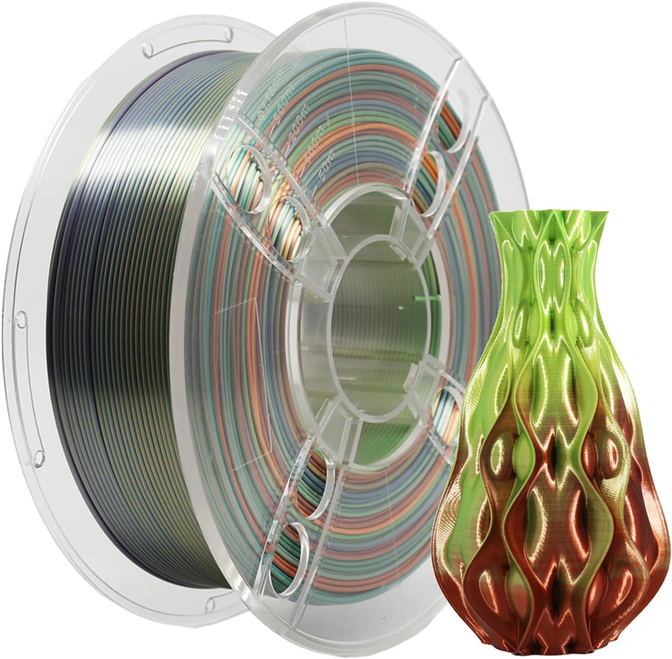 Veeology Premium Silk 3D Printer PLA Filament, 1.75mm of MasterSpool, 250g/Spool,1kg/2.2lb in Total Fit FDM 3D Printer, Multiple Color 4 Colors Silk PLA FilamentMagic Silk Rainbow)