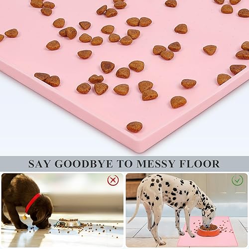 Miniatura 2 de VIVAGLORY Tapete de comida para perros, tapete de alimentación para perros y gatos, impermeable, antideslizante, de silicona de grado alimenticio
