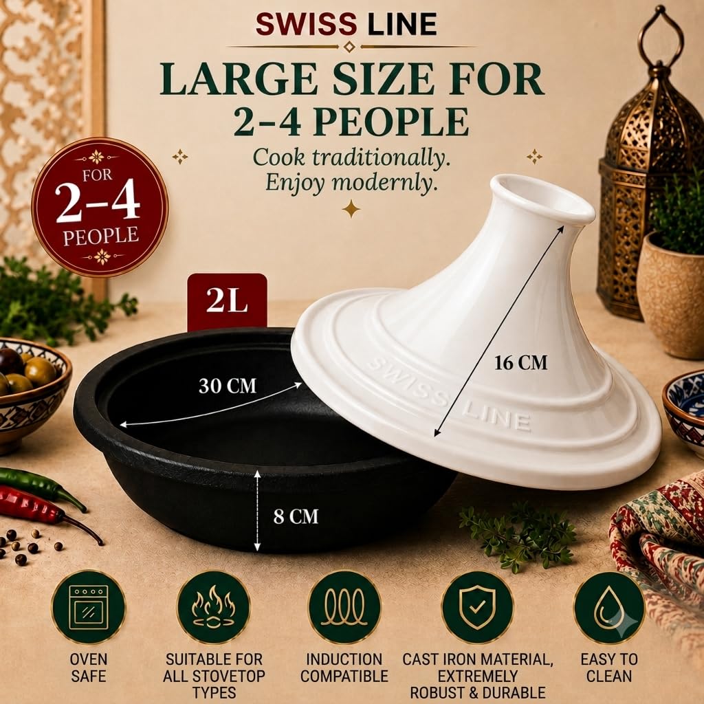 Swiss Line Switzerland - Tajine - 30 cm - Keramiek - Inclusief Inclusief Indutied (Wit)