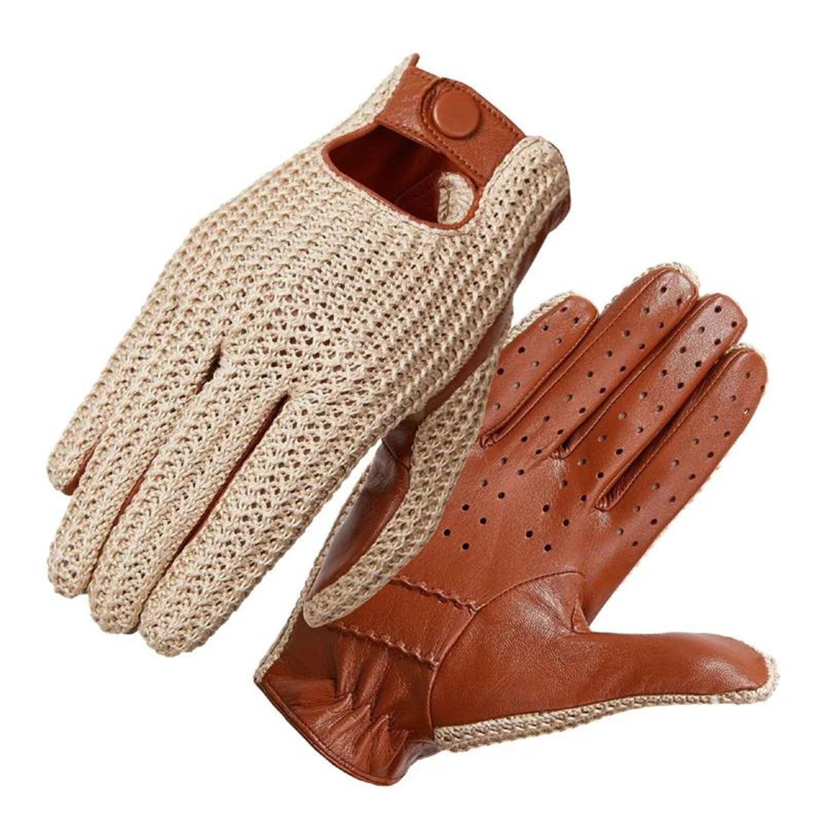 Guantes de conducción de cuero para hombre, con pantalla táctil, sin forro, guantes deportivos de equitación