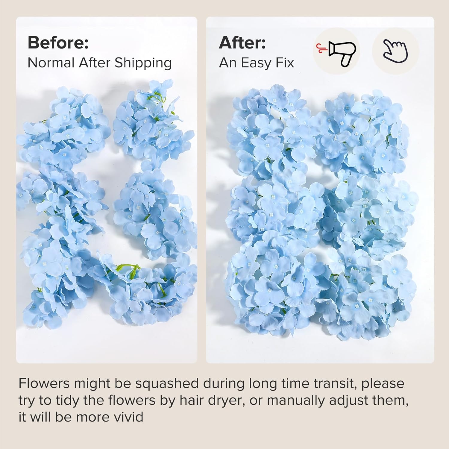 Auihiay 46 PCS Hydrangea Artificial Flowers Silk Hydrangea Heads with Stems, Bule Artificial Hydrangea Flowers for DIY Wedding Centerpiece, Garden, Home, Party, Baby Shower Decor