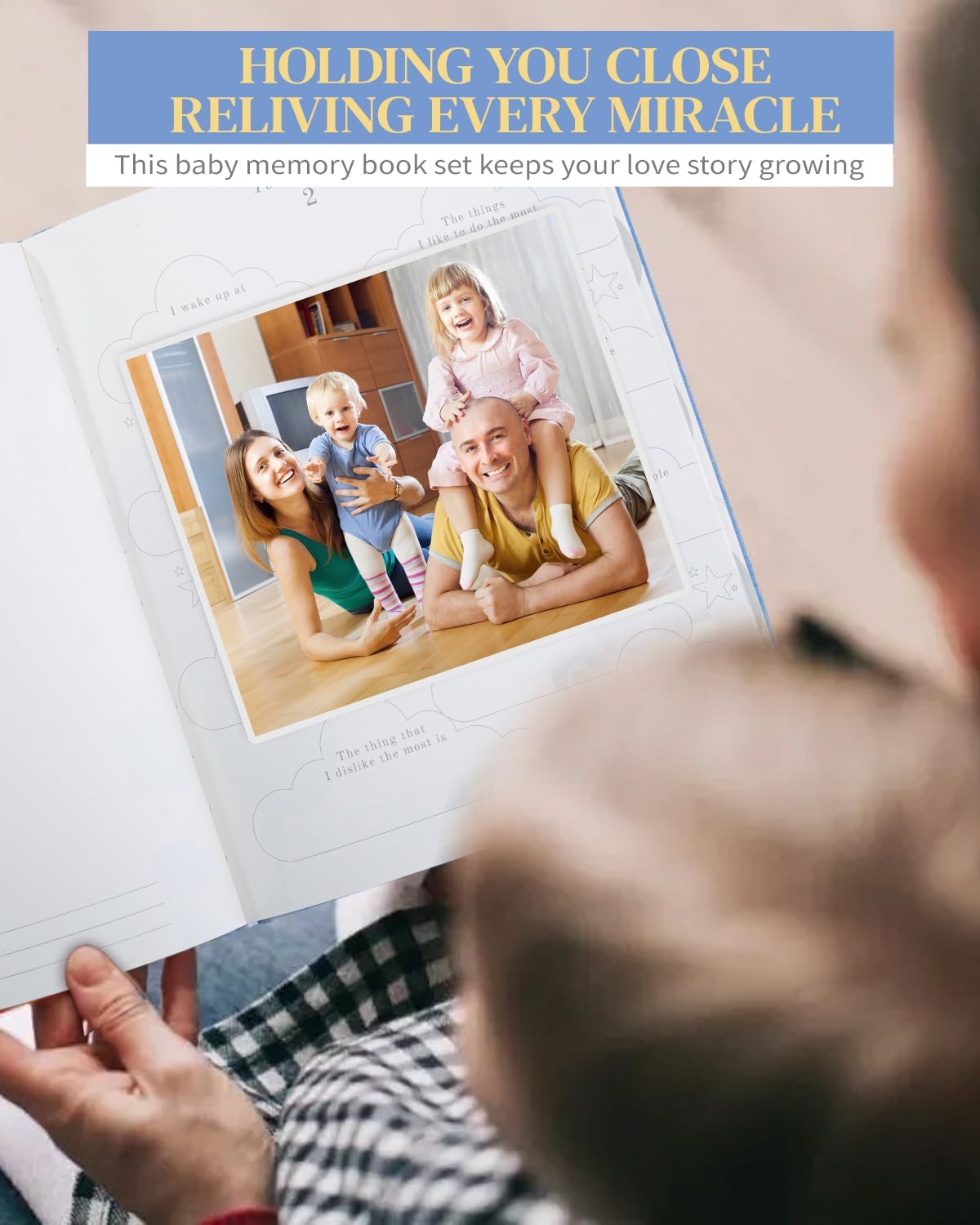 Baby Memory Book Set with 4 Sheets of Stickers for Baby Boy or Girl, HZZHE Timeless 0-5-Year 8"x10" Baby Book Milestone Keepsake Record from Pregnancy to Age 5, Baby Essential (112 Pages, Blue)