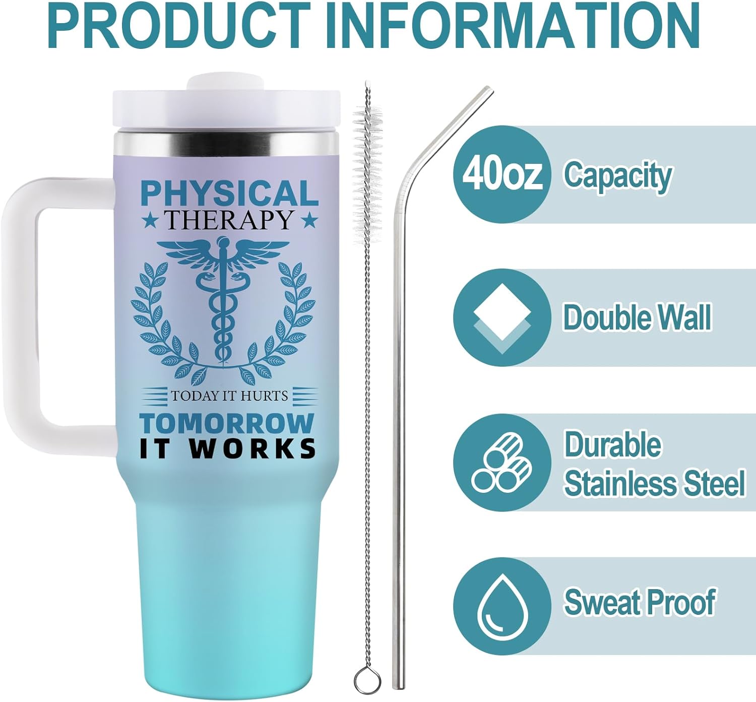 Physical Therapist Gifts for Women Men, Physical Therapy Month Gifts, PT Gift, 40oz Stainless Steel Tumbler - Image 3