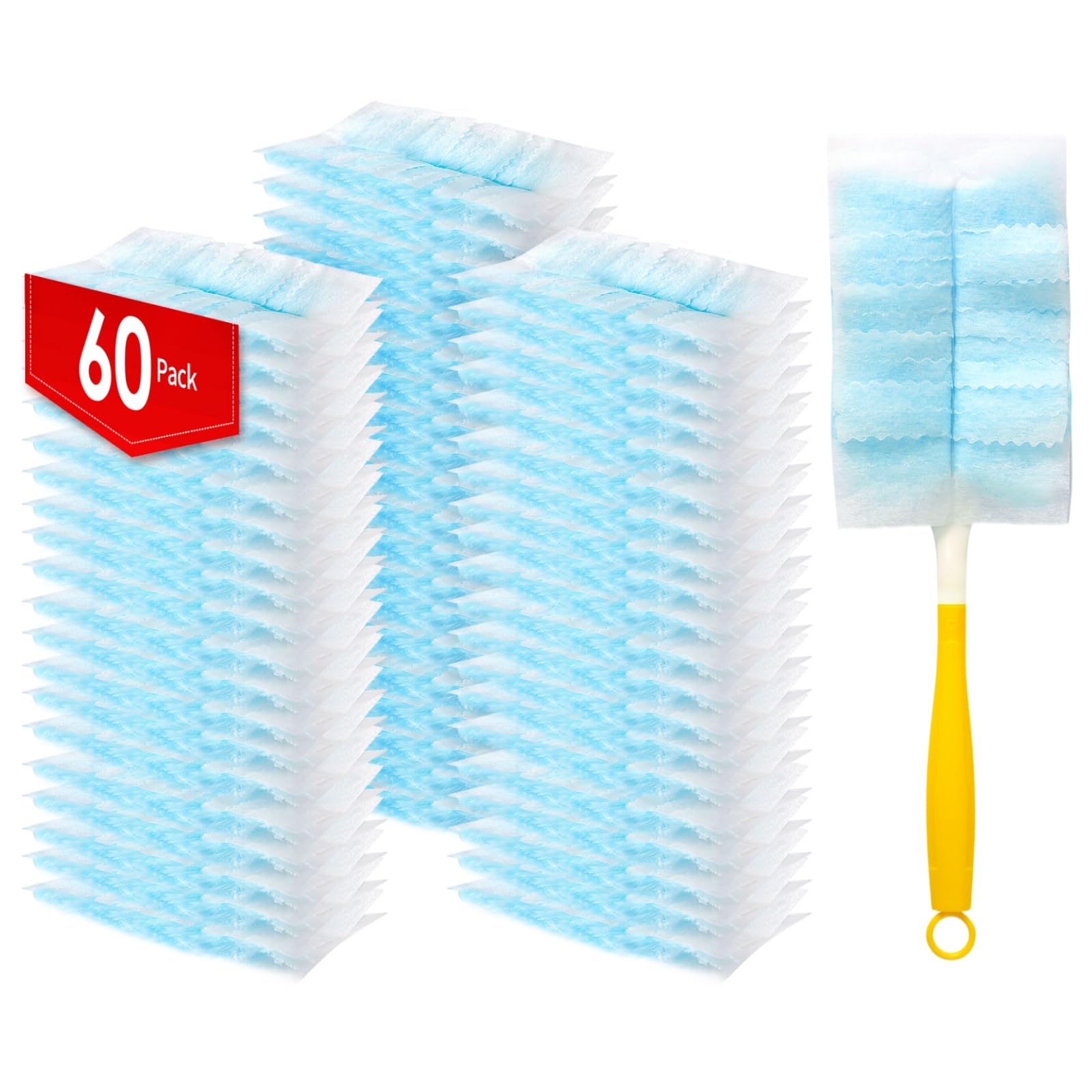 60 Count Electrostatic Duster Refills Compatible with Swiffer Duster Multi-Surface Dusting Refills Microfibre Dusters for Cleaning with 1Pcs