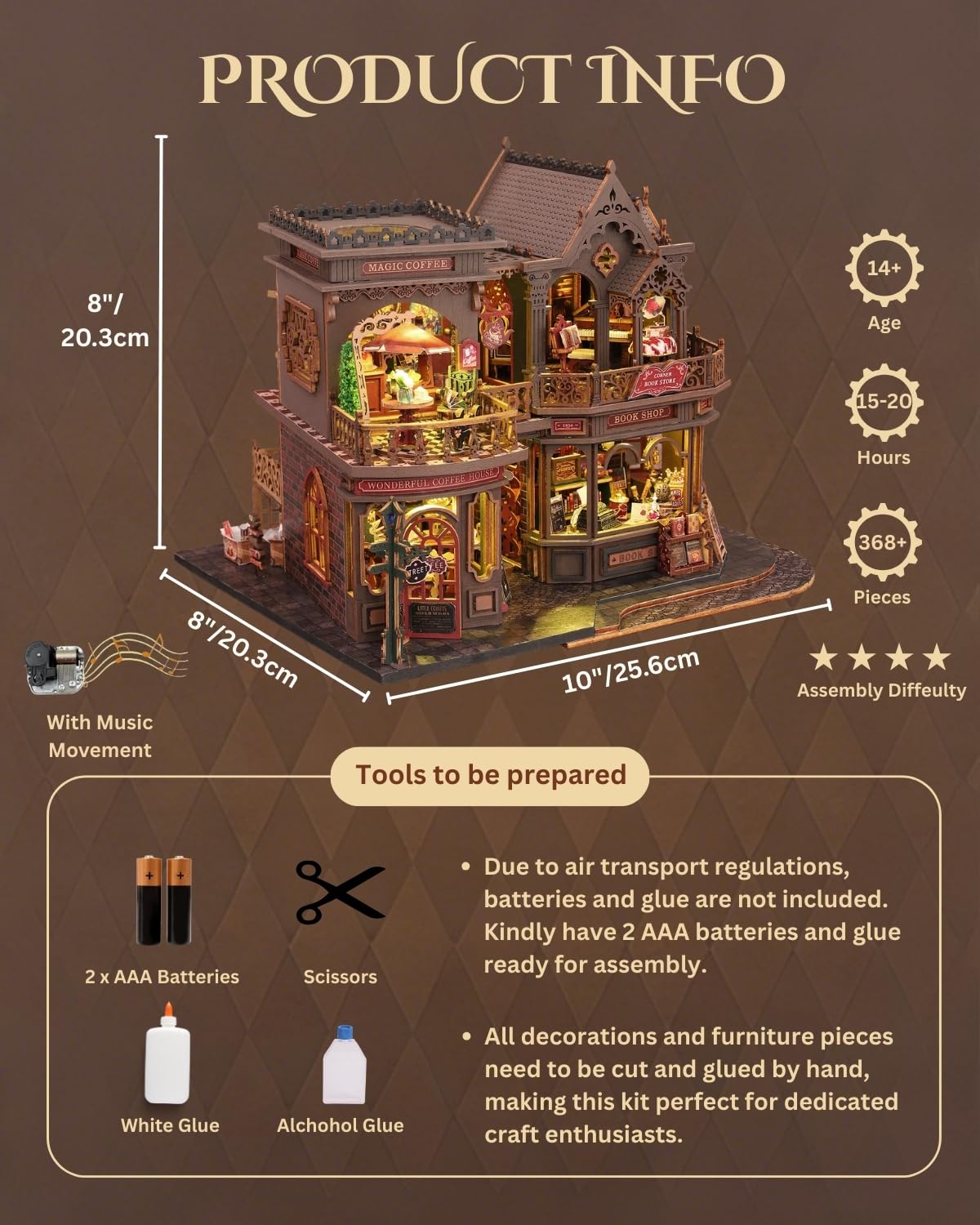 Kit fai da te per casa in miniatura con luce a LED, kit assemblato per decorare mensole, puzzle 3D in legno, piccolo angolo del libro, regalo creativo per adulti a Natale, Halloween