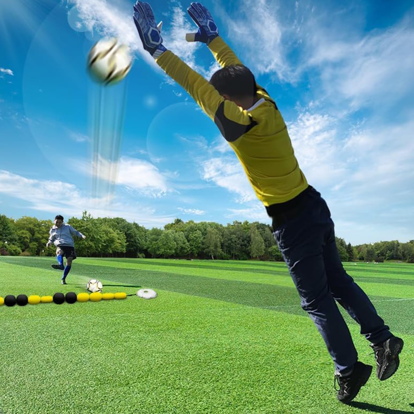 Attrezzatura Per L'allenamento Dei Portieri Di Calcio: Deflettore A Cavo Singolo (2,5 M / 4 M) Con 2 Sacche D'acqua, Angoli Di Rimbalzo Multipli; Ideale Per Allenare Riflessi E Agilità