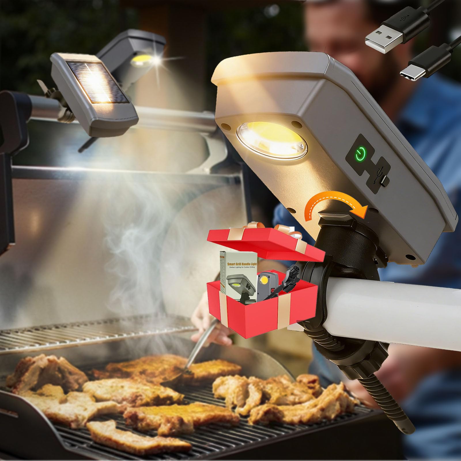 Solar/USB-C Grill Lights for Outdoor Grill