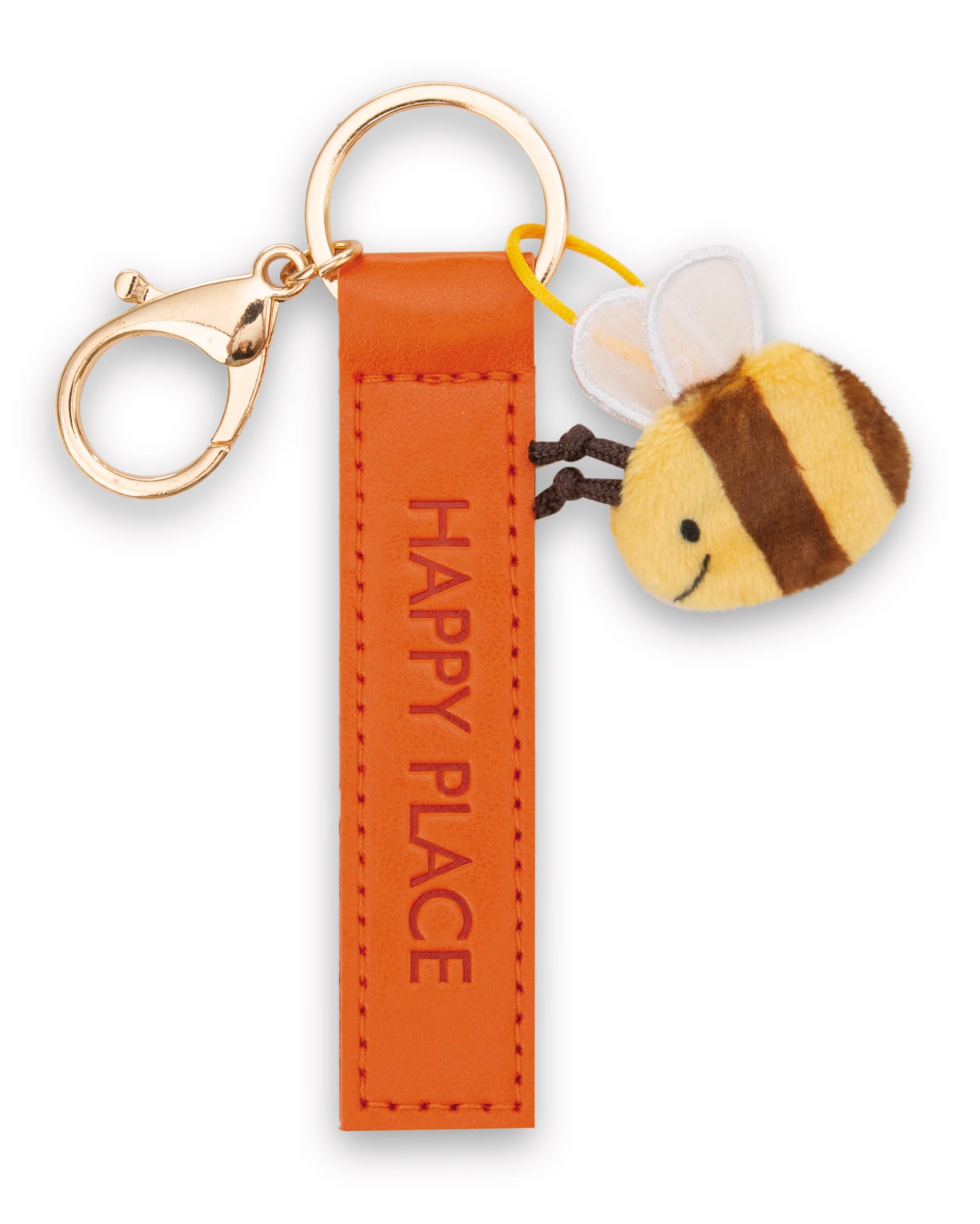 NICI Keyholder Happy Place PU band 10cm with bee - orange - A loyal companion for backpacks or bags, keychain for key rings & key holders for all ages | 62004