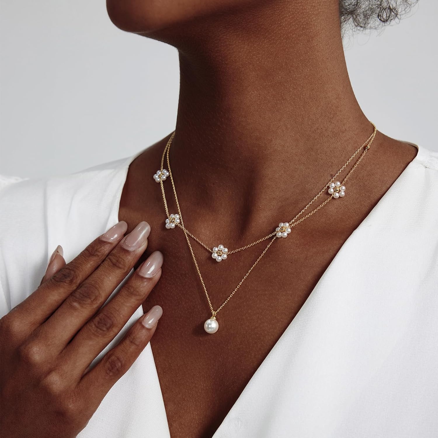 Gold Jewelry Set for Women - Dainty 14K Gold Plated Pearl Necklace and Earring Set with Drop Earrings, Bracelets, Choker Necklace - Wedding Jewelry Gift - Image 2