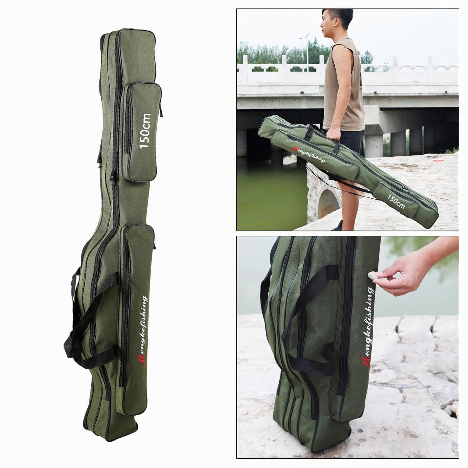 Harilla Funda para Caña de Pescar, Organizador de Almacenaje para Cañas, Carrete Resistente, 2 Niveles 150cm