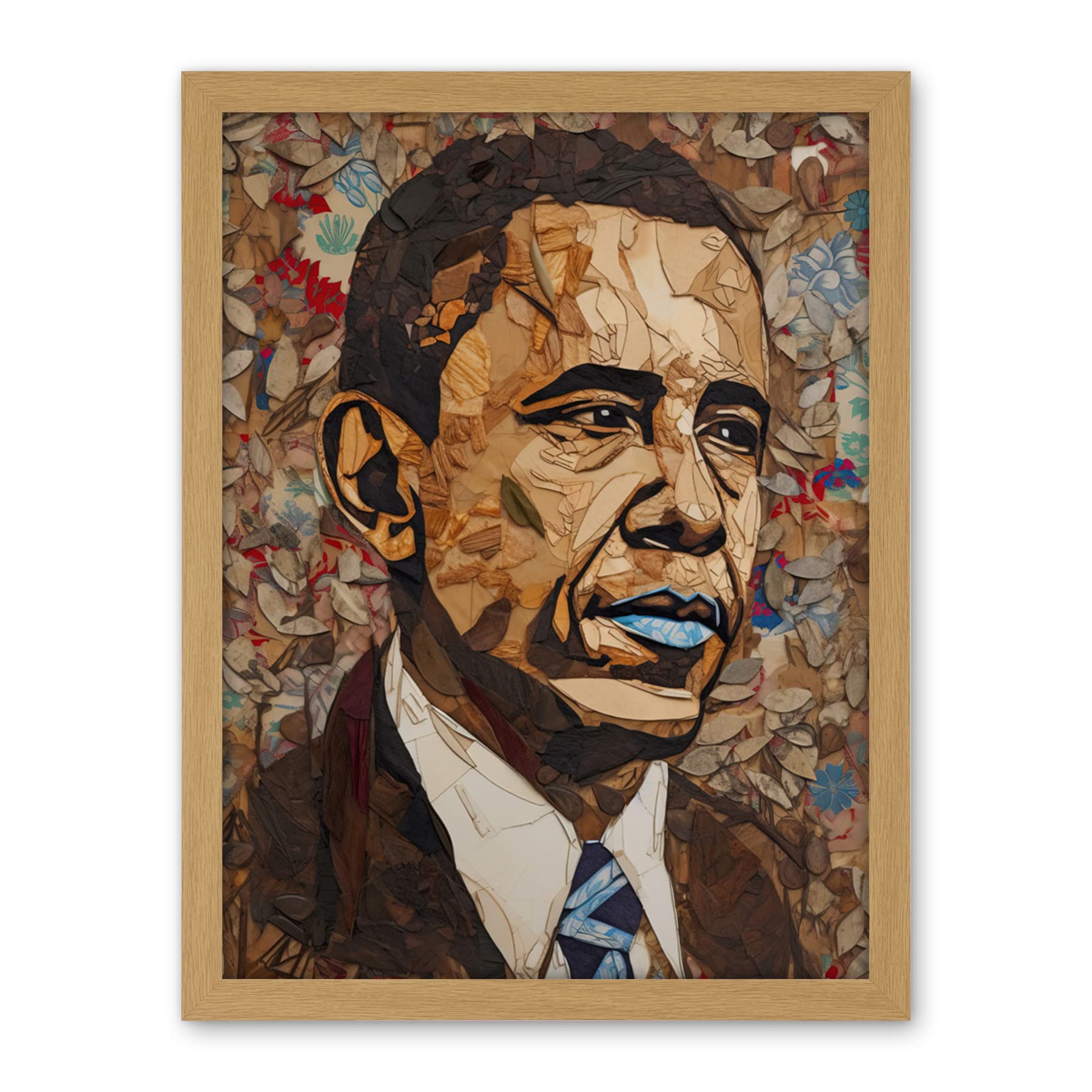Artery8 Barack Obama Collage Art Portrait Artwork Framed Wall Art Print 18X24 Inch