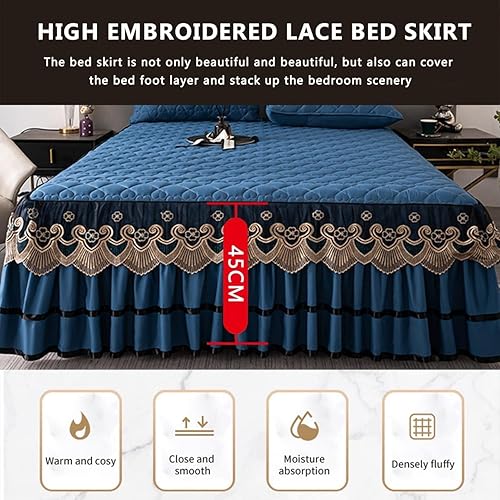 Miniatura 10 de Juego de colcha acolchada de terciopelo de lujo de 3 piezas con volantes, tamaño King, con 2 fundas de almohada de 18 pulgadas, caída de polvo