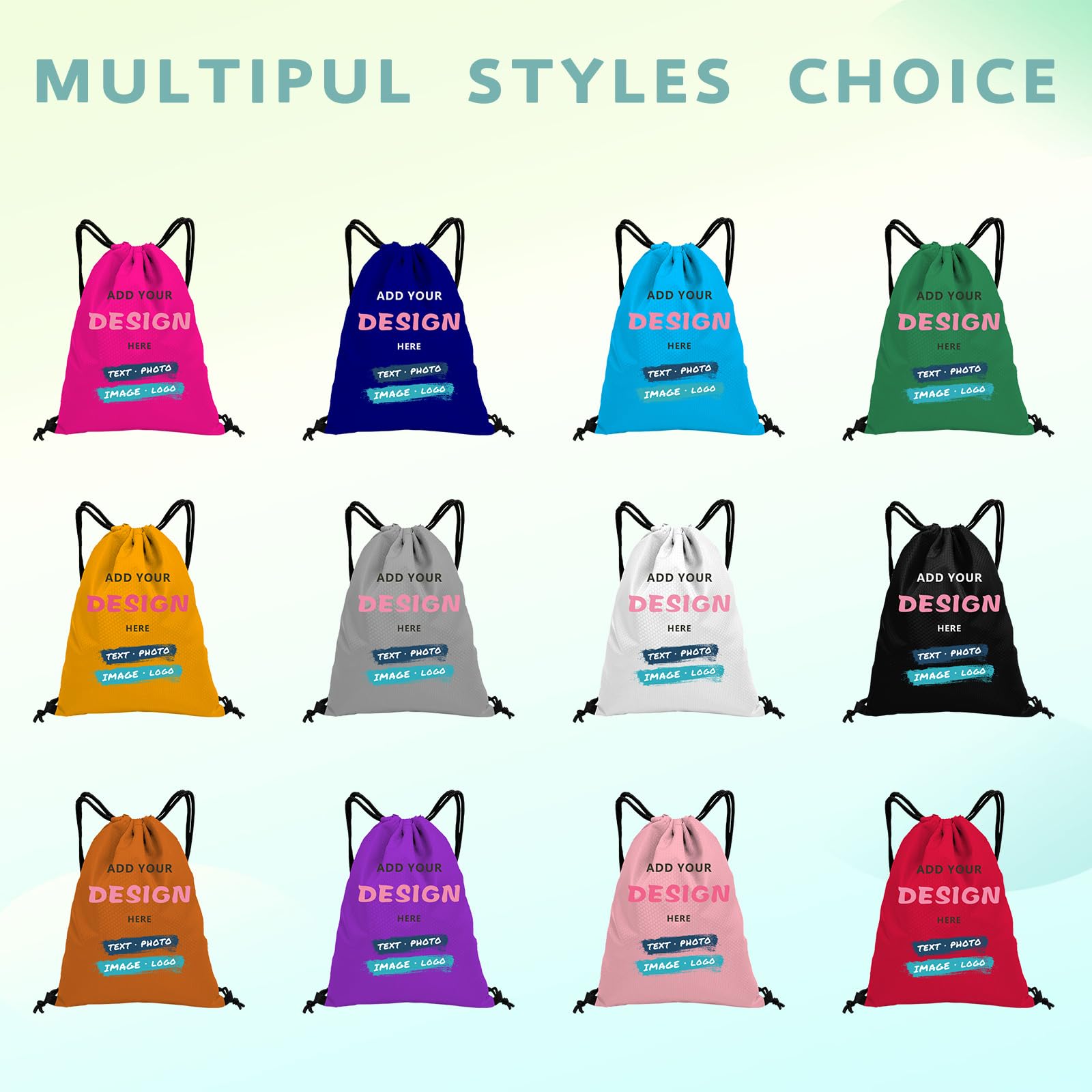 WBgjsnklbnl Custom Drawstring Backpack with Name Personalized Bulk Beach Draw String Bags for Small Business Swim Sport Camping Vacation Travel Gym Men Women