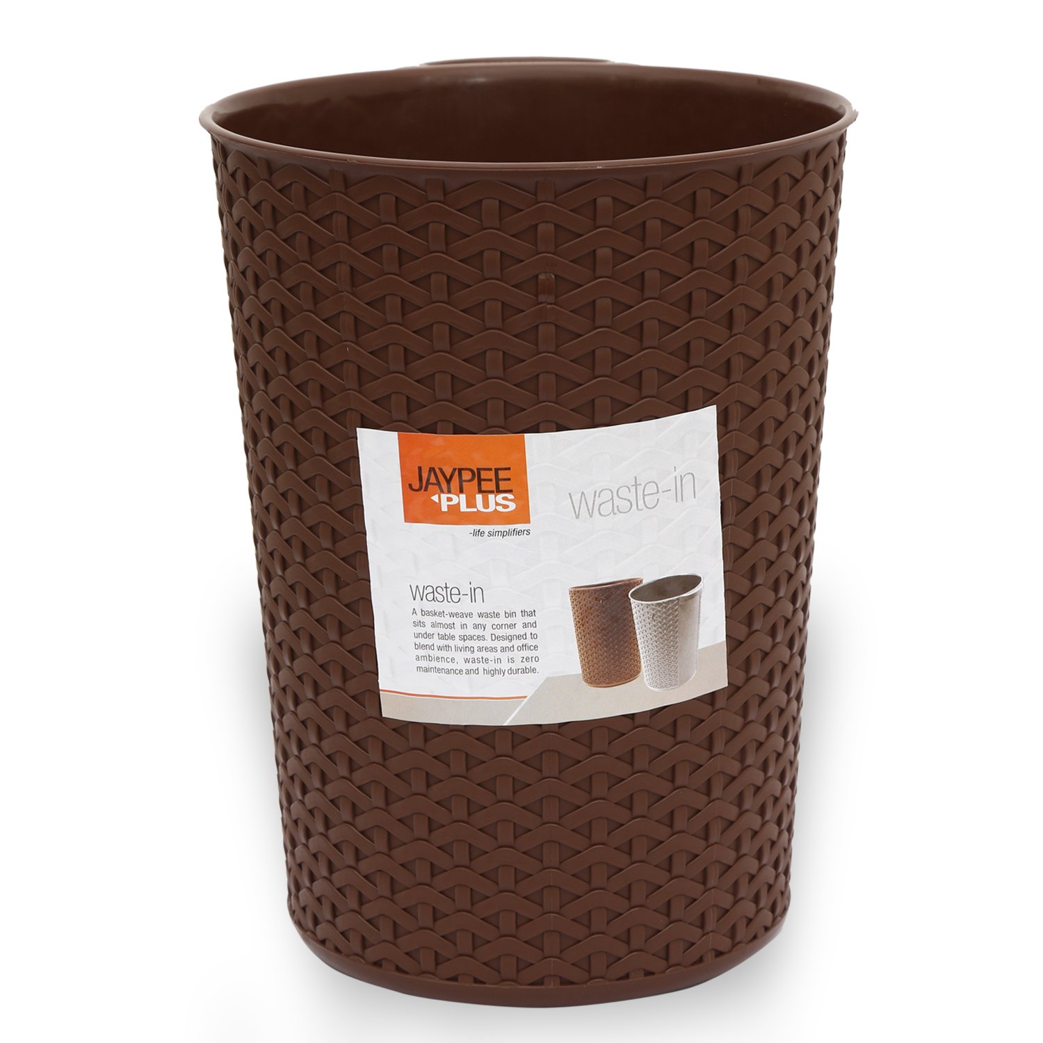 Jaypee Plus Waste Bin 10L Plastic Dustbin for Kitchen,Office,Home,Bathroom,Bedroom | Dustbin Without Lid| Rustproof Garbage Bin | Strong & Durable Trashbin | Trash Can, Brown