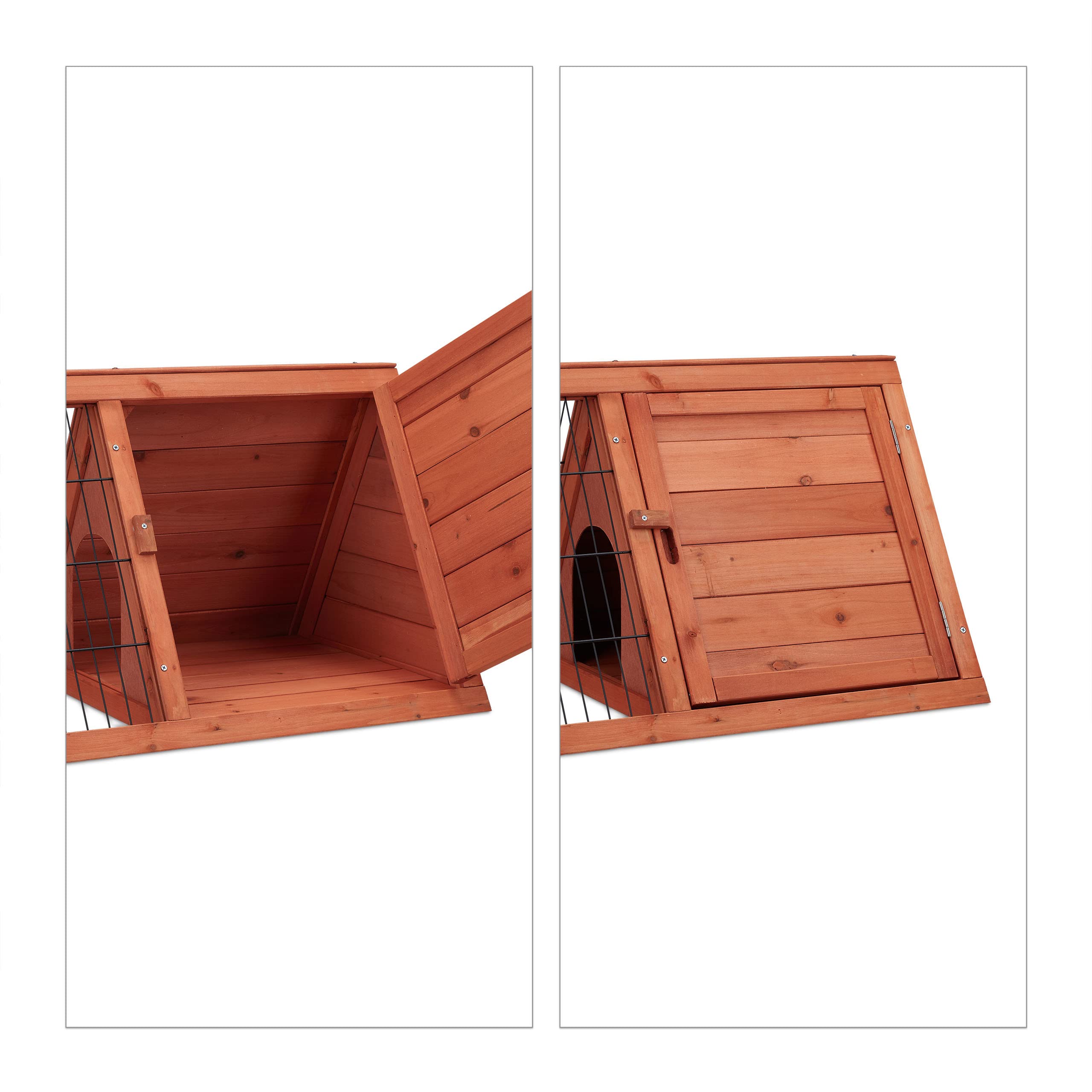 Relaxdays domek dla królików, dom i obudowa, 2 drzwi, wys. x szer. x gł. 41 x 110 x 49 cm, mała klatka dla królika wewnątrz i na zewnątrz, naturalne drewno