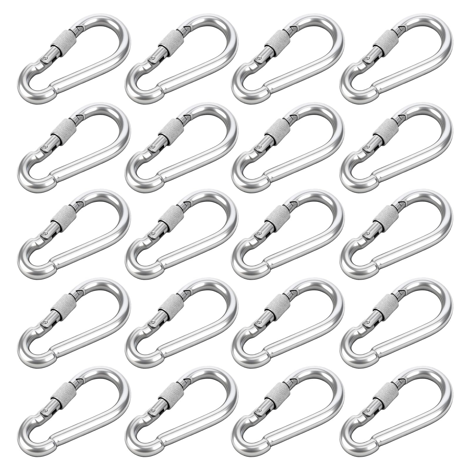 20 Piezas de Mosquetones de Resorte, M4 40.7mm de Acero Inoxidable con Tuerca de Seguridad y Carga de 54KG para Camping al Aire Libre, Senderismo, Pesca, Hamacas y Correas de Perro