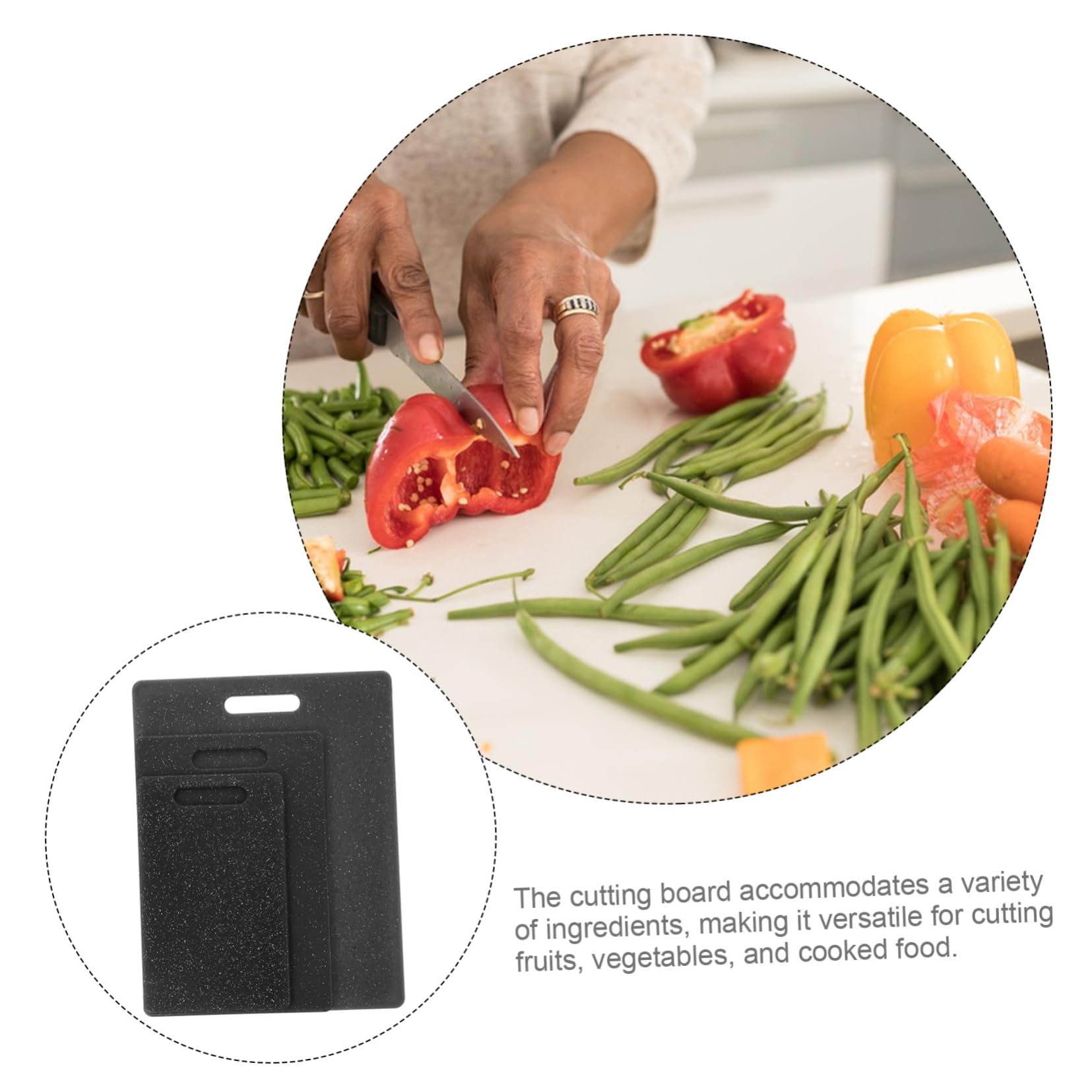 Set di 3 Taglieri da Cucina in Plastica Nera, Riutilizzabili | Design Antiscivolo, Uso Versatile, Formato Pratico per Preparazioni Quotidiane