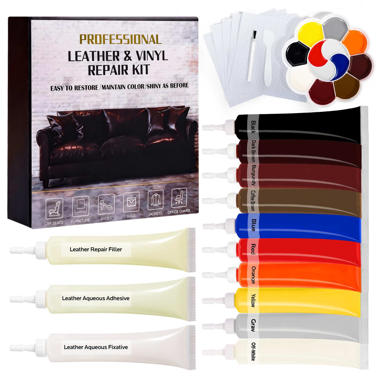Photo 1 of FAVIRZCE Vinyl & Leather Repair Kit for Furniture: Fix Tears Holes Scratches and Peeling on Any Material Bonded Italian Pleather Genuine - Match Any Color on Vinyl Furniture Car Seats Couches Jackets